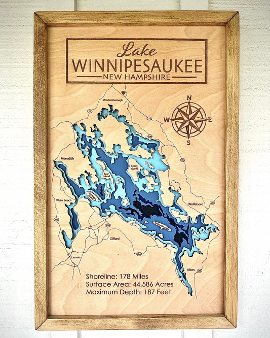 Custom Wooden 3D Lake Map - Any Lake